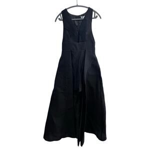 White Closet Black Plunge Neck Twill Maxi Dress with Over Skort Shorts Women's 8